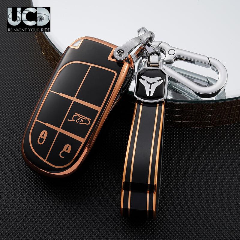 TPU Gold Series Car Key Cover With TPU Gold Key Chain For Jeep Meridian