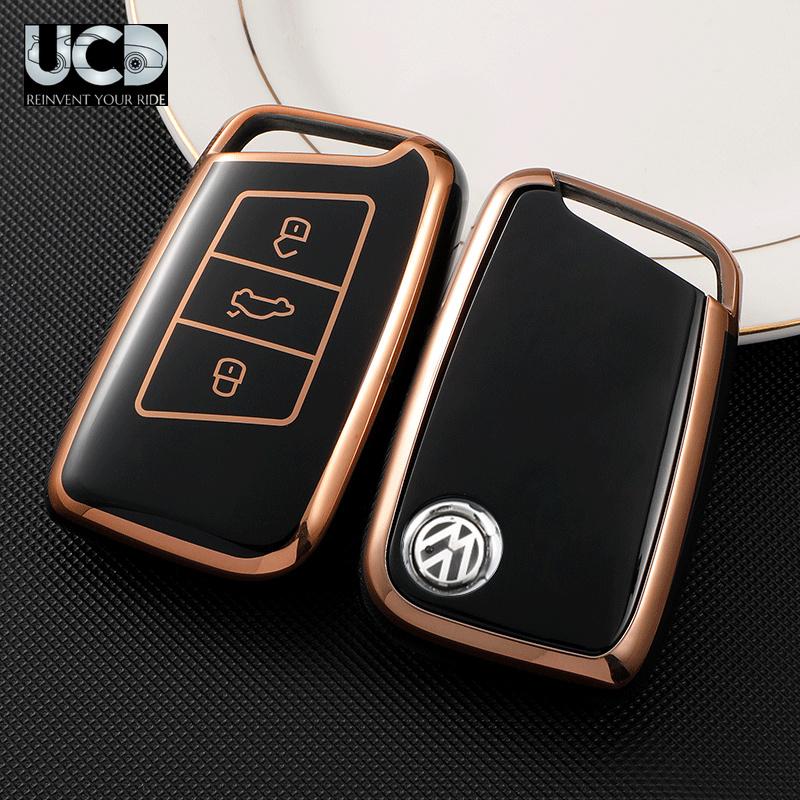 TPU Gold Series Car Key Cover With TPU Gold Key Chain For Ford Aspire Flipkey