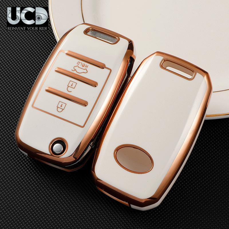 TPU Gold Series Car Key Cover With TPU Gold Key Chain For Ford Aspire