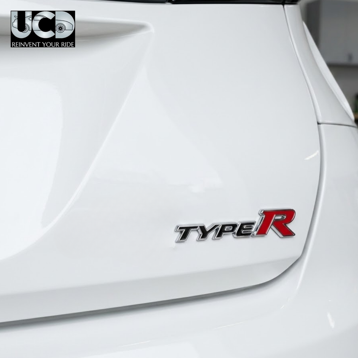 Urban Car Decor 3D Metal Type R Car Badge Emblem Sticker | Premium Aluminum Alloy Chrome Type-R Logo Decal | Self-Adhesive Car & Bike Exterior Decoration | Metallic Auto Styling Accessory