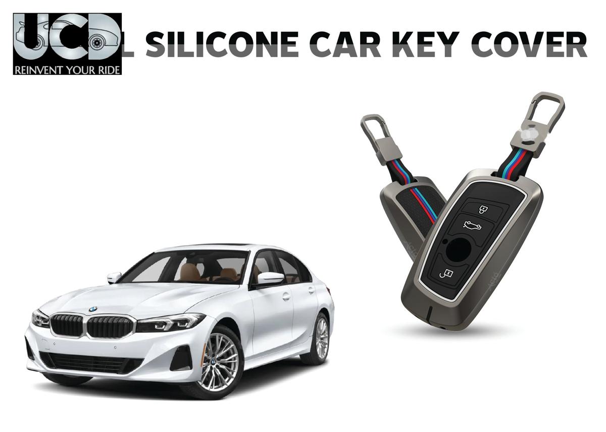 Car Key Cover Metal Silicone Compatible with BMW 3 Series