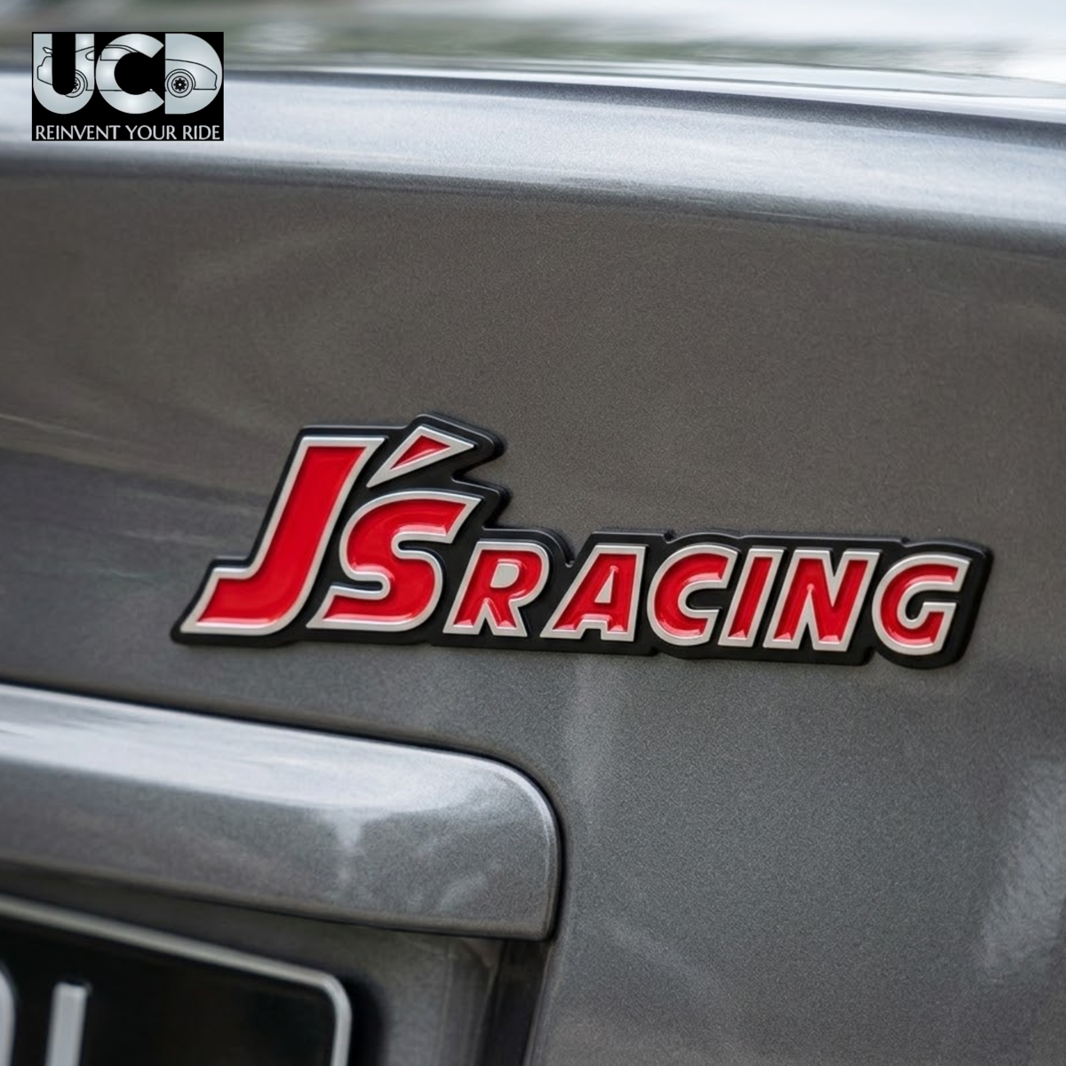 Urban Car Decor 3D Metal JS Racing Car Badge Emblem Sticker | Premium Aluminum Alloy Chrome JS Racing Logo Decal | Self-Adhesive Metallic Badge for Car, Bike & SUV Exterior | Stylish Racing Auto Decoration Accessory