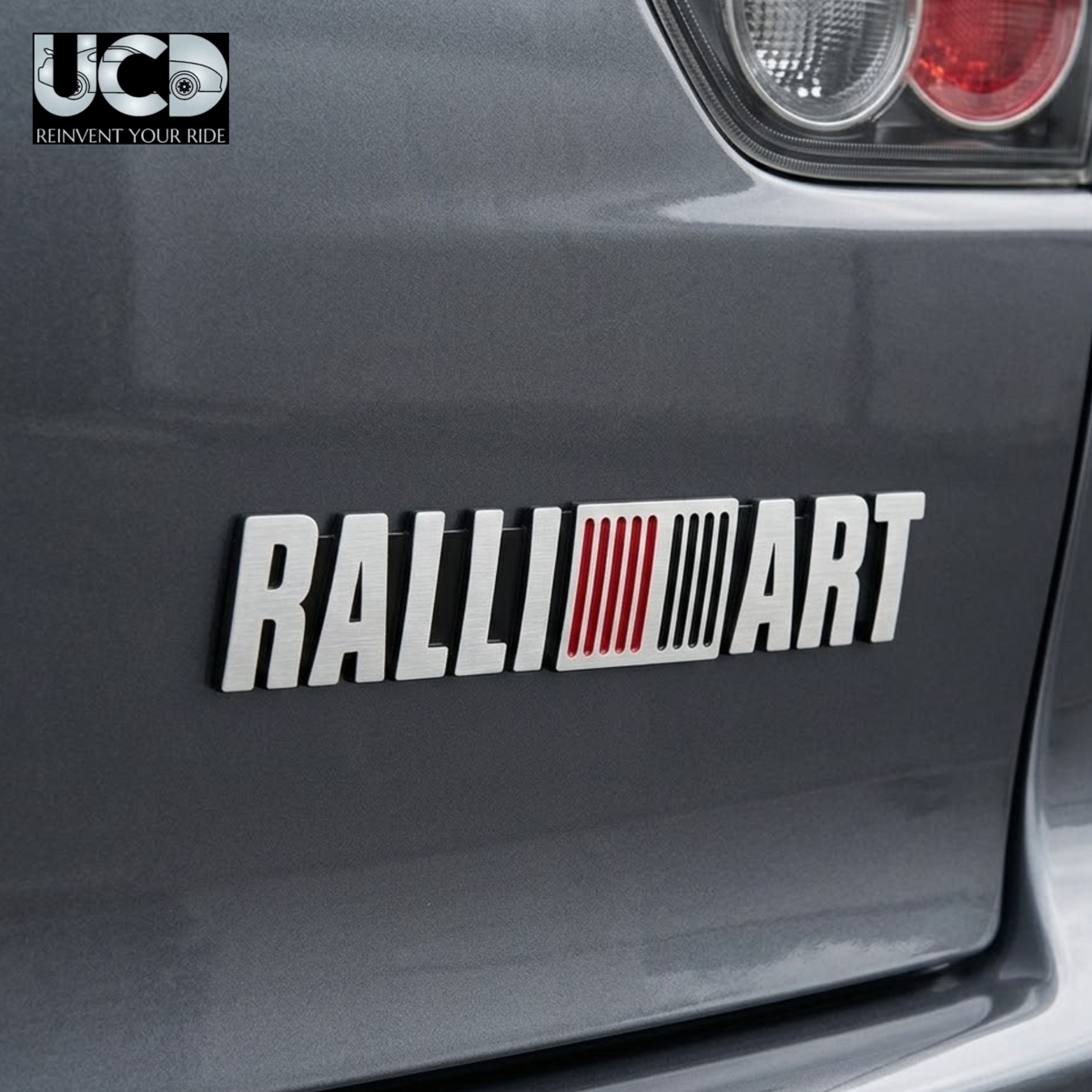 Urban Car Decor 3D Metal Ralli Art Car Badge Emblem Sticker | Premium Aluminum Alloy Chrome Ralliart Logo Decal | Self-Adhesive Metallic Badge for Car, Bike & SUV Exterior | Stylish Racing Auto Decoration Accessory