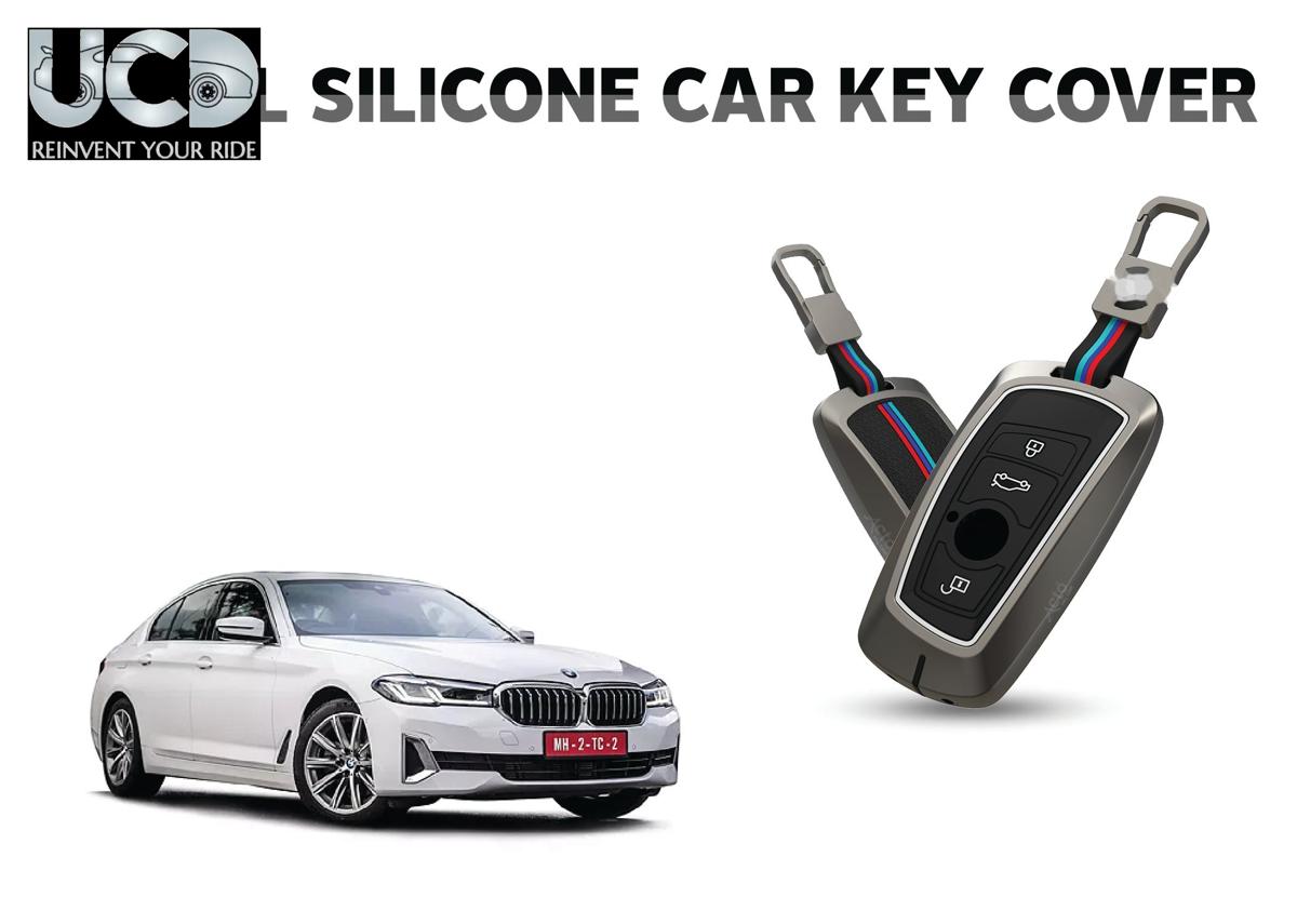 Car Key Cover Metal Silicone Compatible with BMW 5 Series