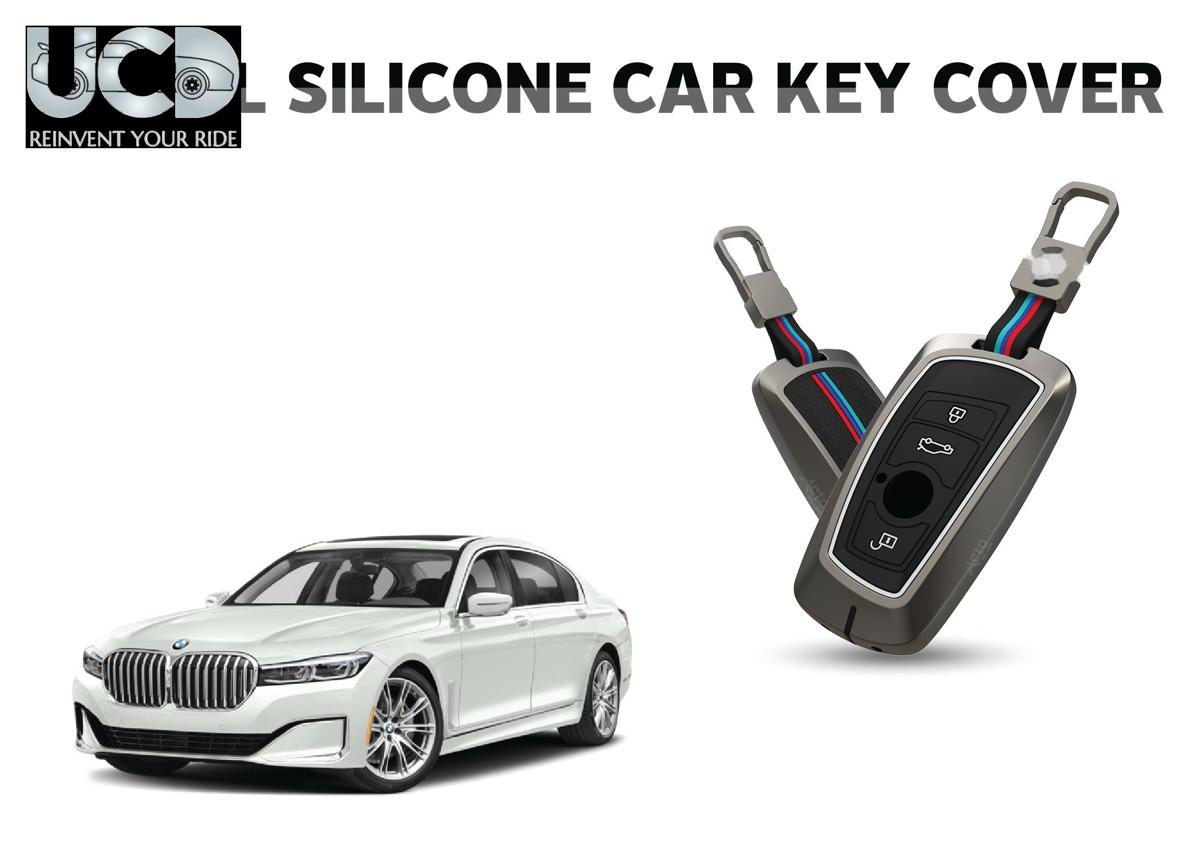 Car Key Cover Metal Silicone Compatible with BMW 7 Series