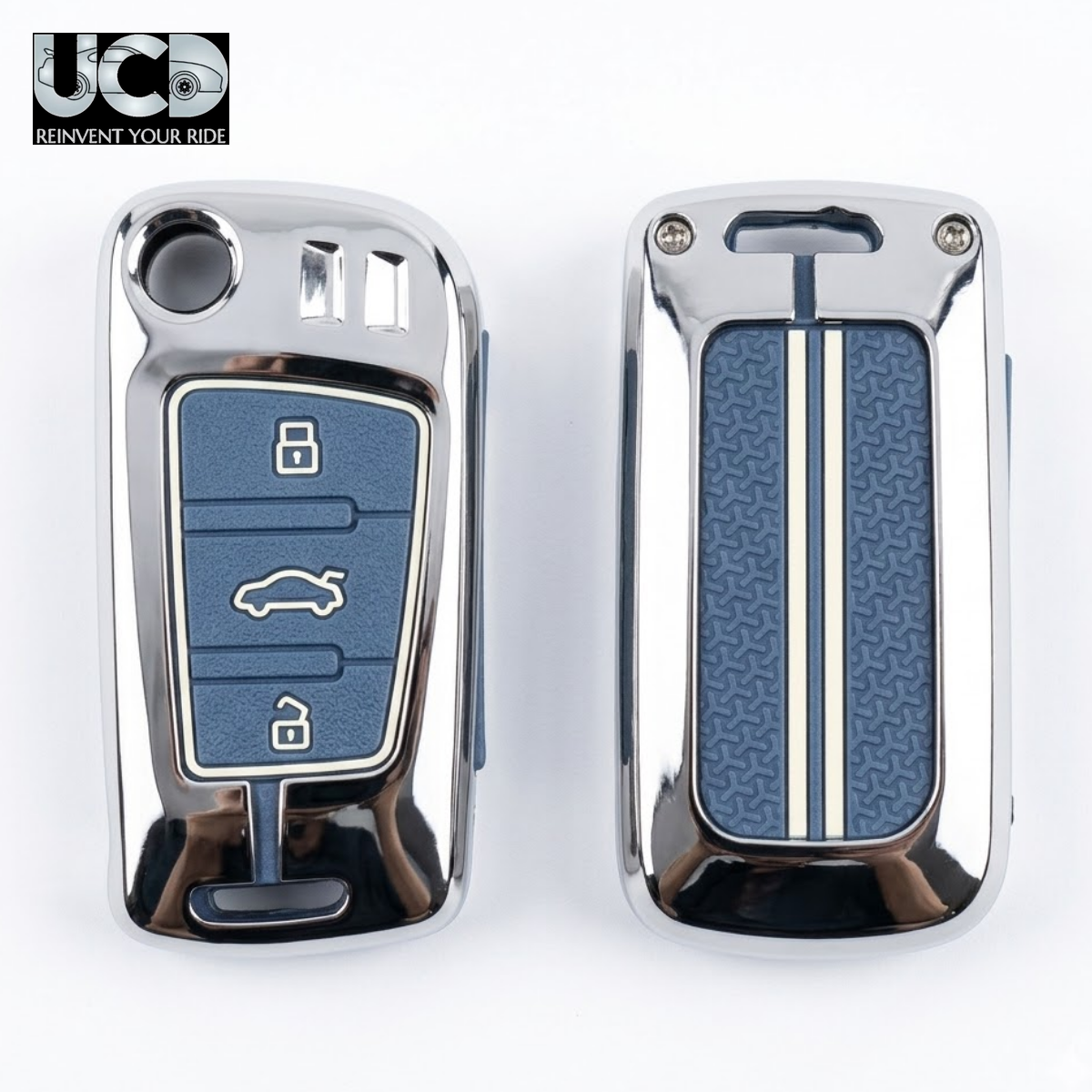 Metal Sapphire Key Cover & Key Chain Compatible with Audi A6, Q3, Q5 & Q7 | Premium Metal Smart Key Case | Glow in the Night Buttons | 360° Protection | Luxury Car Key Protector | Pack of 1 Set