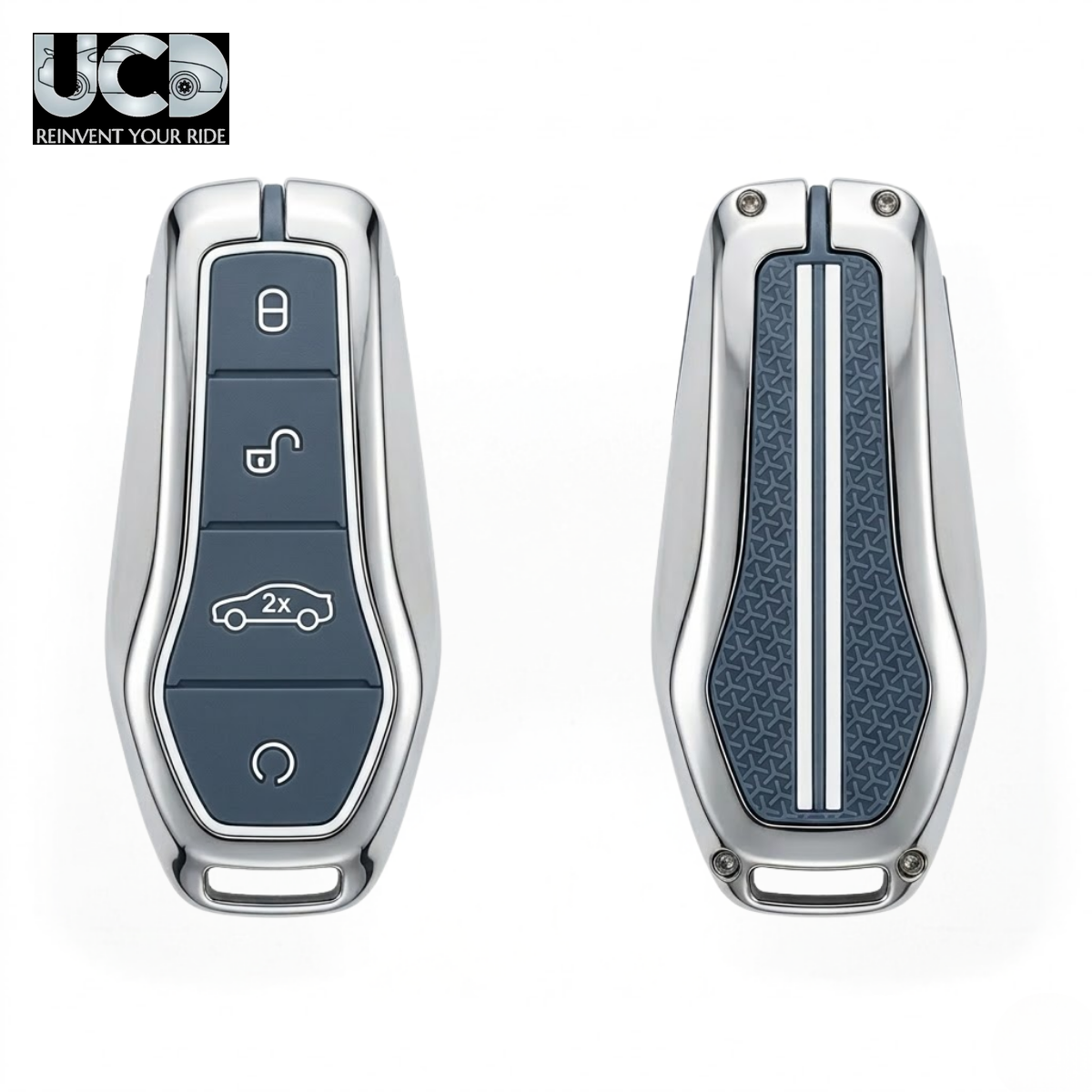 Metal Sapphire Key Cover & Key Chain Compatible with BYD Atto 3, Seal, Sealion & eMax7 3 Button Smart Key | Premium Zinc Alloy Case | Glow-in-the-Dark Buttons | 360° Full Protection | Pack of 1