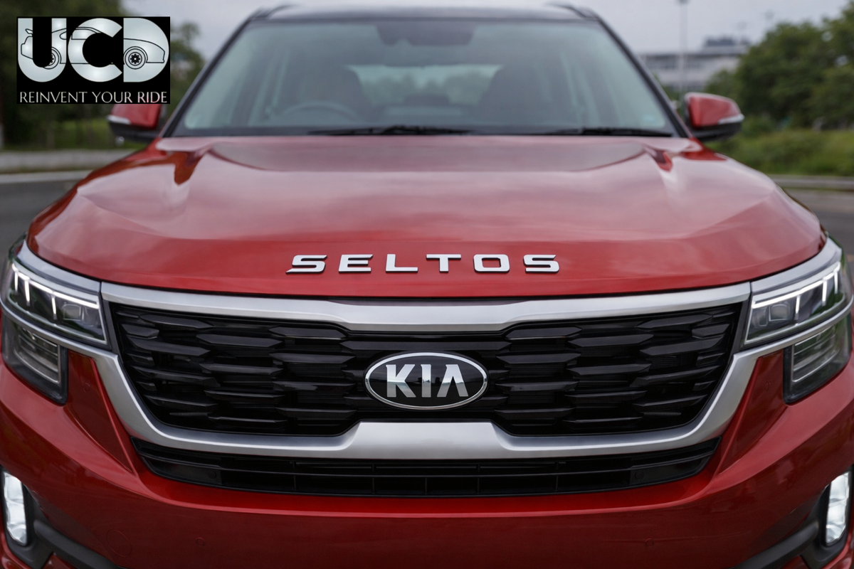 Seltos Car 3D Letters Self Adhesive (3D Logo Name Alphabets Chrome Exterior Accessories for Seltos Car Bonnet) - Chrome 1 Set