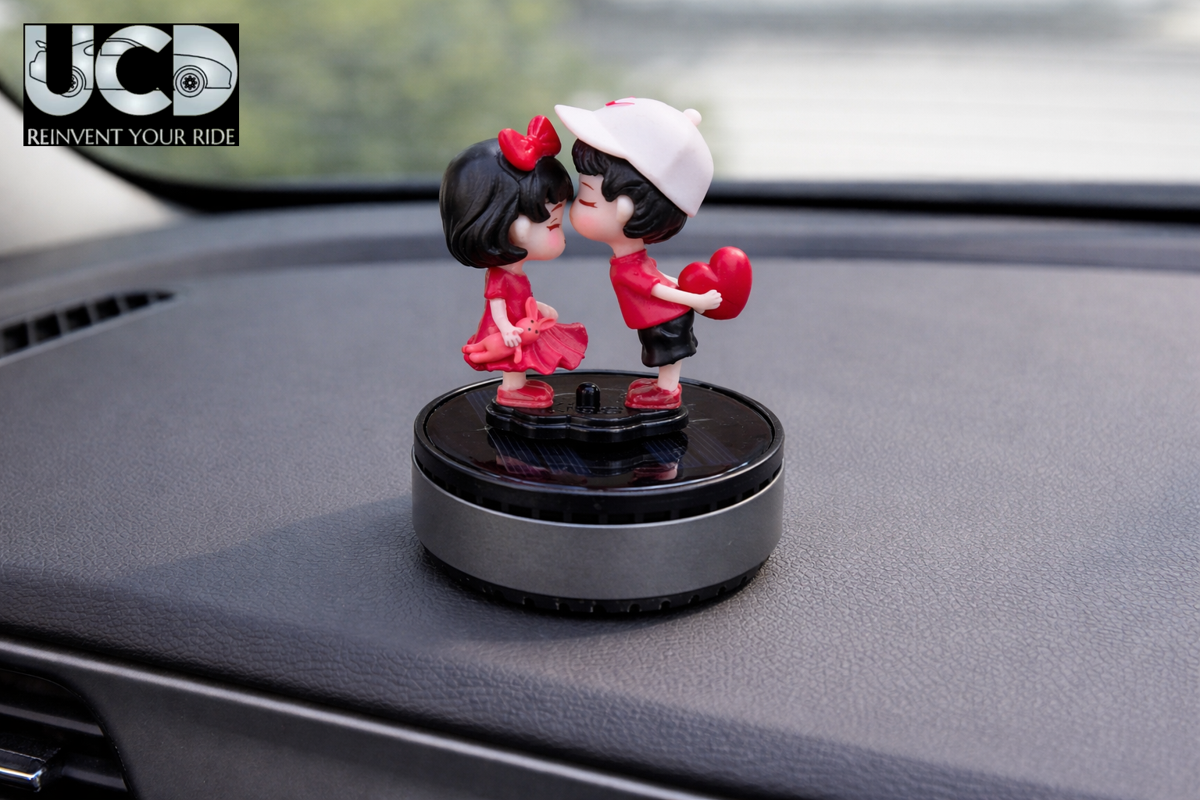 Solar Powered Rotating FH01 Couple Showpiece with Aroma Diffuser Bottle – Romantic Dashboard & Home Decor