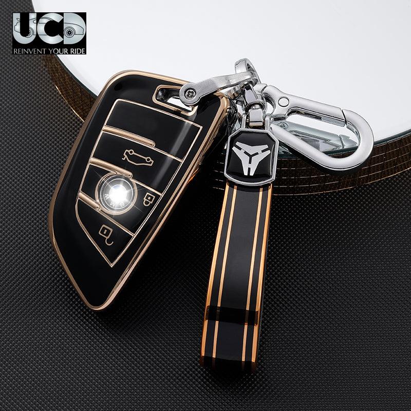 TPU Gold Series Car Key Cover With TPU Gold Key Chain For BMW 3 Series