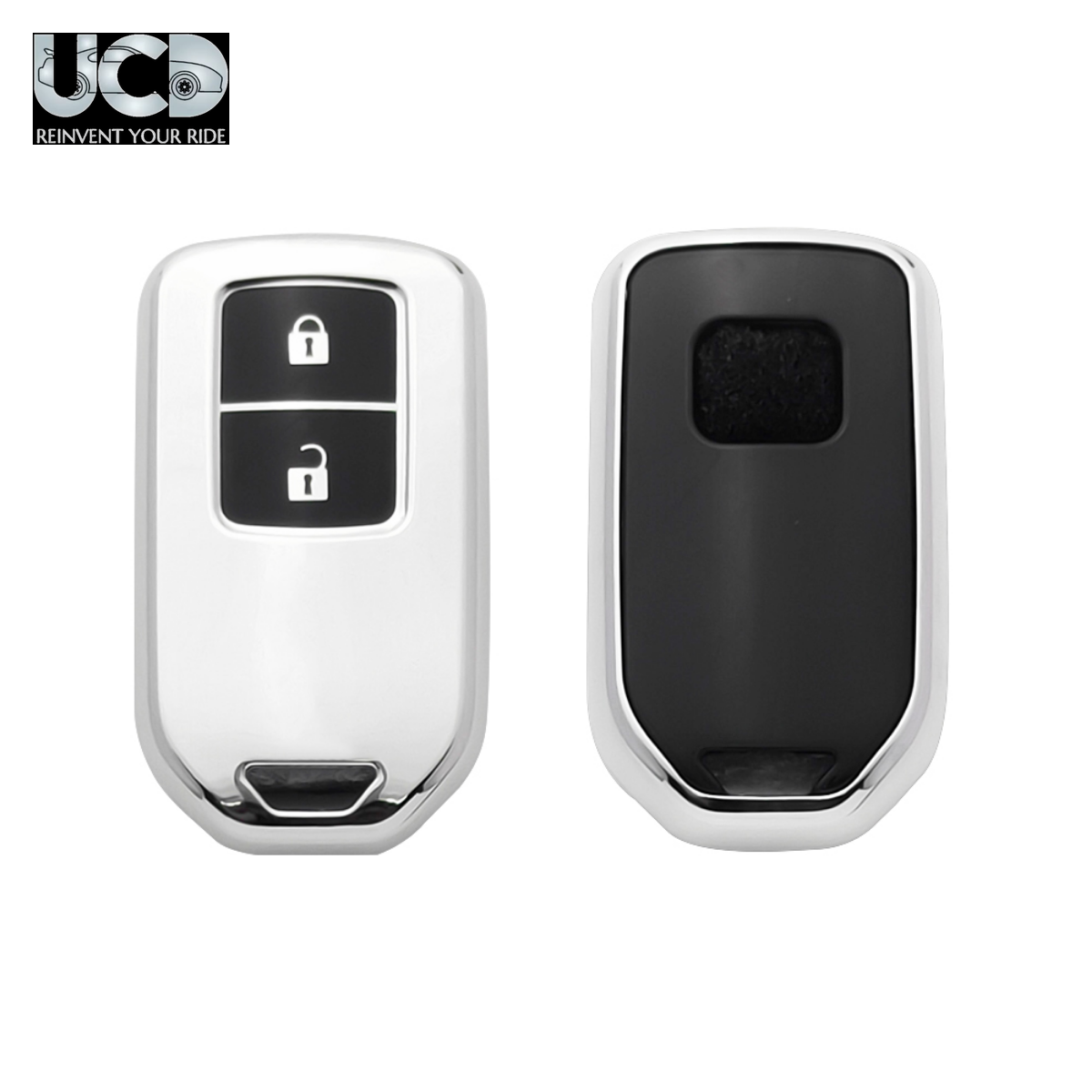 Car Key Cover Chromium Series Compatible with Honda Accord, Civic, WR-V, BR-V, CR-V, City, Jazz 2 Button Smart Key | Premium Chrome Finish Hard Case | 360° Protection | Scratch Resistant | Keychain Included (Pack of 1)