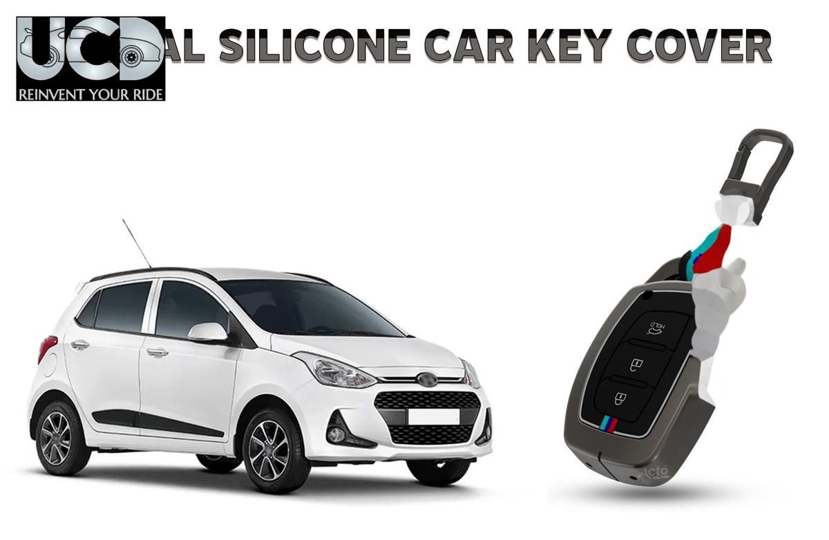 Car Key Cover Metal Silicone Compatible with Hyundai Grand I-10