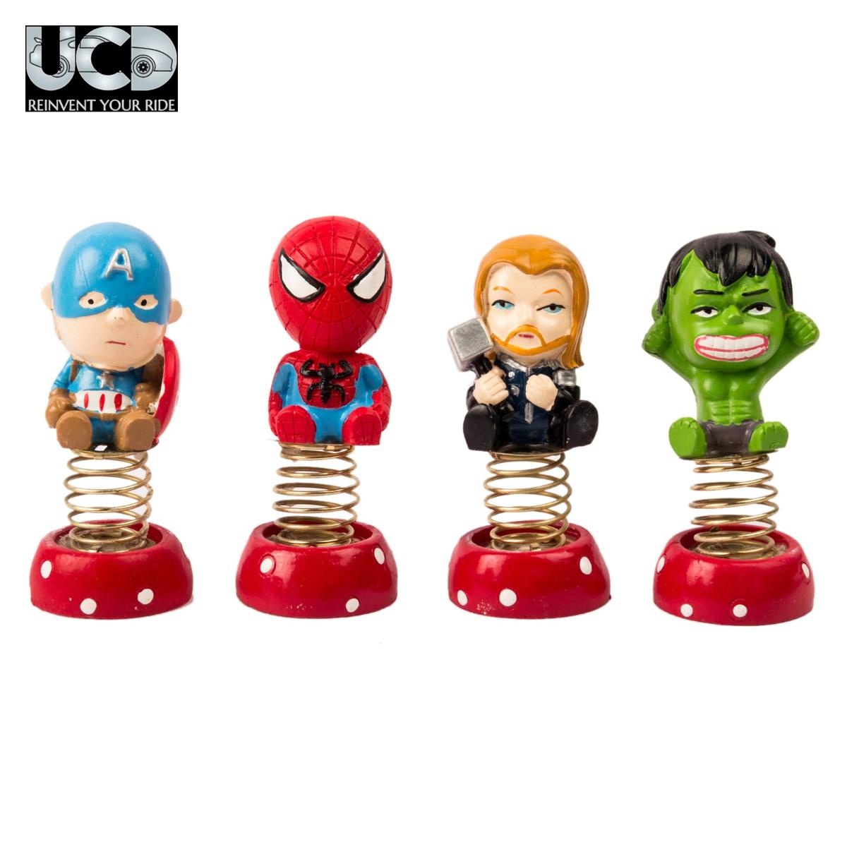Marvel Heroes emoji Shaking Head Miniature Decorative Car Dashboard Showpiece for Home, Office, Table, Car, Interior, Table, Desk Set of 4 Pieces