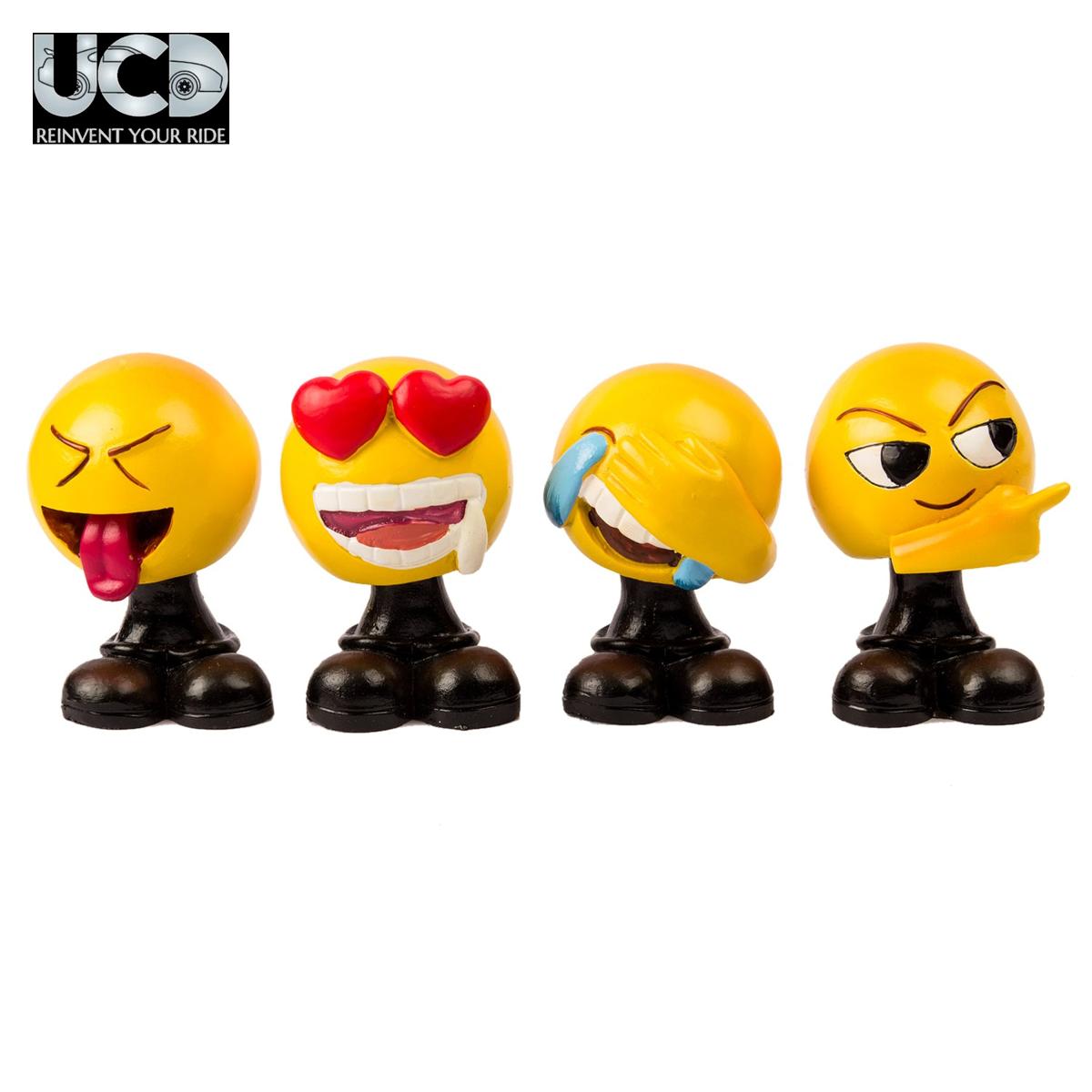 Smiley Emoji Shaking Head Miniature Decorative Car Dashboard Showpiece for|Home|Office|Table|Car|Interior|Table |Desk Pack of 4 Pieces