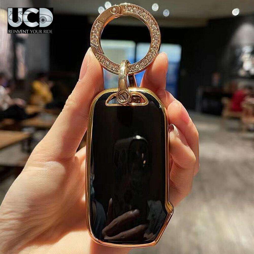 TPU Gold Series Car Key Cover With Diamond Key Ring For Kia Seltos 2020+