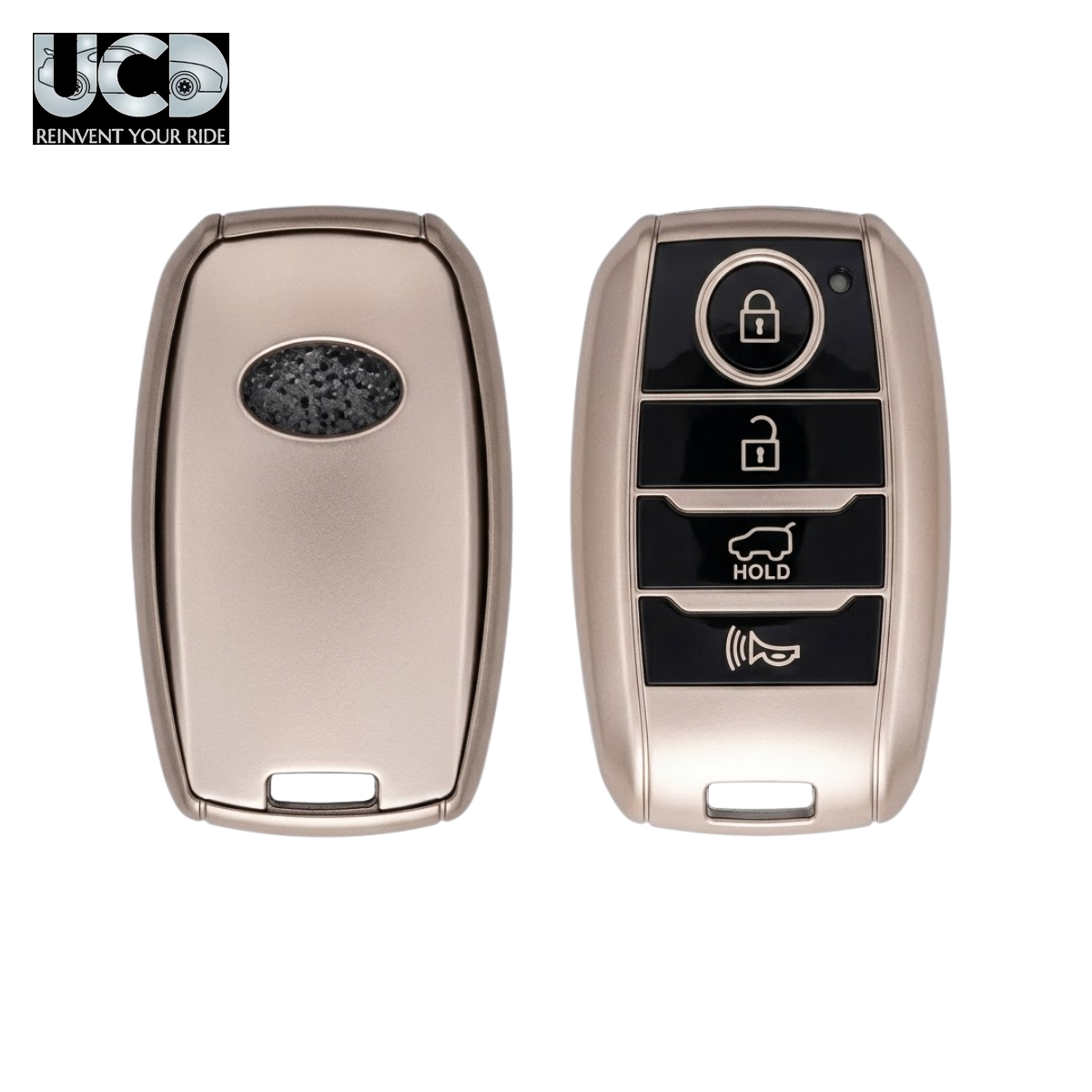 Chromium Gun Series Car Key Cover Compatible with Kia Seltos, Sonet 4 Button Smart Key | Premium Chrome Finish Hard Case | 360° Protection | Scratch Resistant | Keychain Included (Pack of 1)