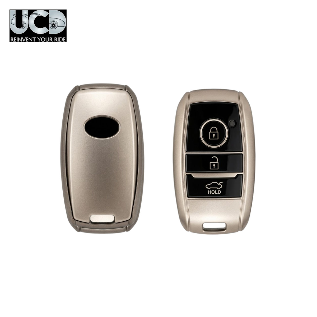 Chromium Gun Series Car Key Cover Compatible with Kia Seltos, Carens 3 Button Smart Key | Premium Chrome Finish Hard Case | 360° Protection | Scratch Resistant | Keychain Included (Pack of 1)