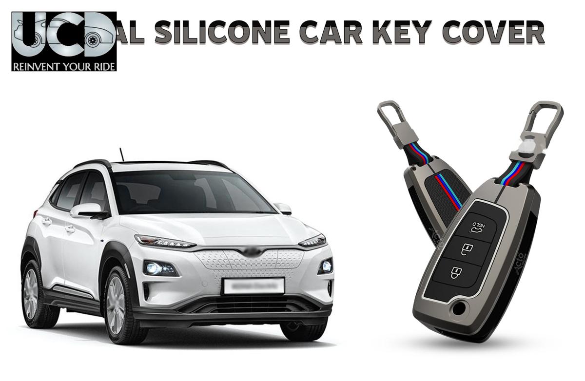 Car Key Cover Metal Silicone Compatible with Hyundai Kona Electric