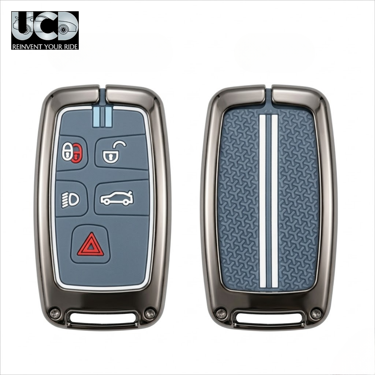 Metal Sapphire Key Cover & Key Chain Compatible with Jaguar F-Type, XJ, XF, F-Pace, XE & Range Rover Evoque, Sport Smart Key | Premium Zinc Alloy Case | Glow-in-the-Dark Buttons | 360° Protection | Pack of 1