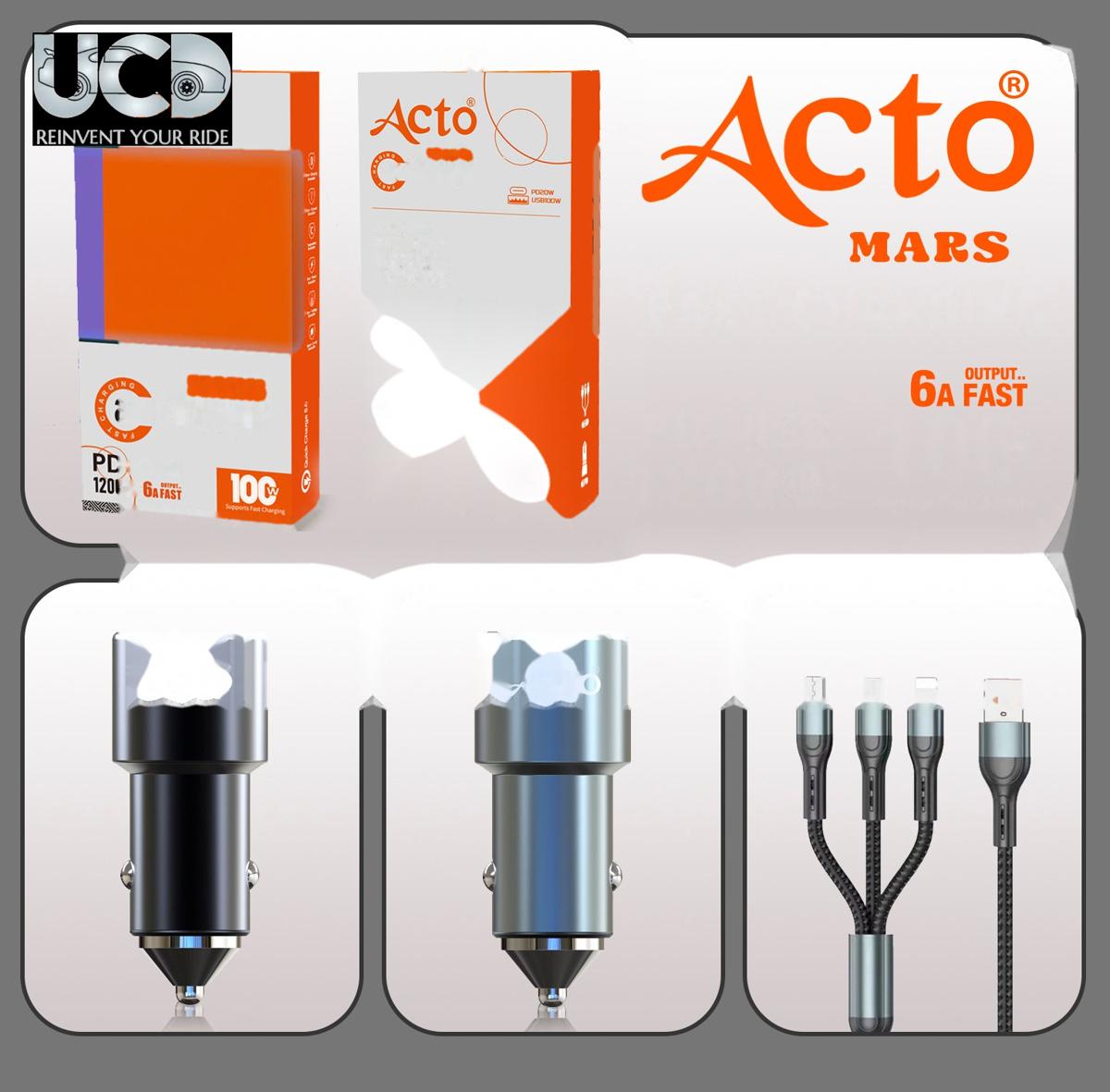 Mars Car Mobile CAR MOBILE CHARGER PD+USB 6 AMP OUTPUT FAST CHARGING 100 WATT & 1200 MM 3 IN 1 DATA CABLE