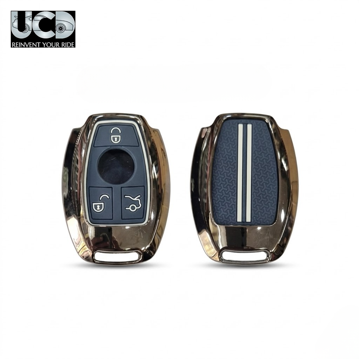 Metal Sapphire Key Cover & Key Chain Compatible with Mercedes‑Benz C‑Class, M‑Class, S‑Class & GL‑Class | Premium Metal Smart Key Case | Glow in the Night Buttons | 360° Protection | Luxury Car Key Protector | Pack of 1 Set