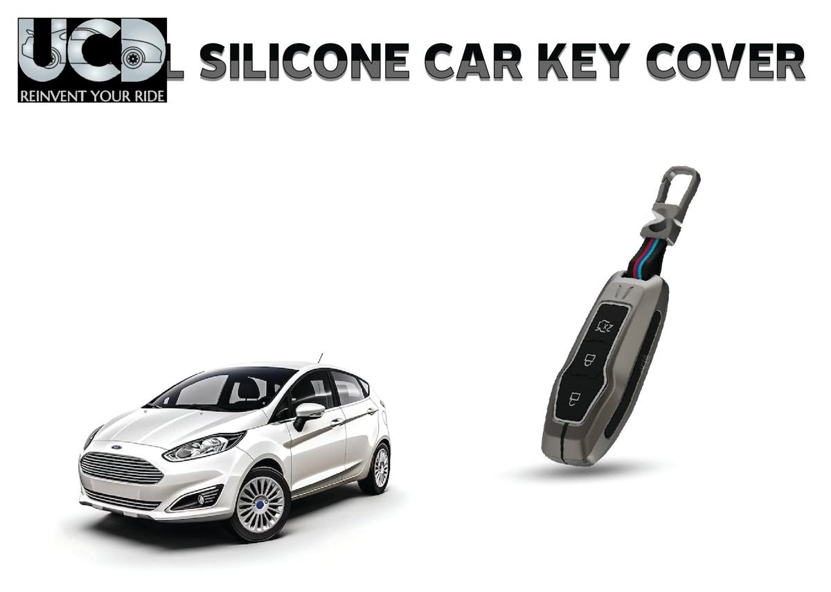 Car Key Cover Metal Silicone Compatible with Ford Fiesta
