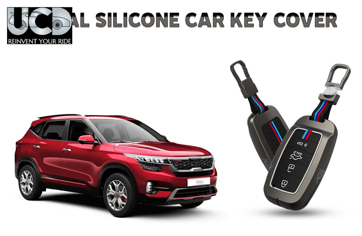 Car Key Cover Metal Silicone Compatible with Kia Seltos