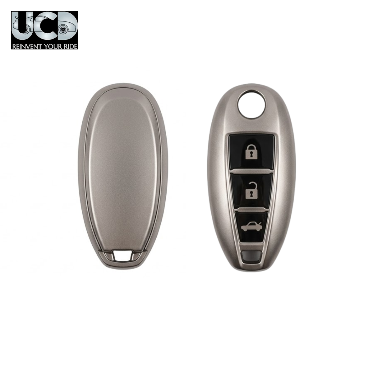 Chromium Gun Series Car Key Cover Compatible with Maruti Suzuki Baleno, Ciaz, Ignis, S-Cross, Brezza 3 Button Smart Key | Premium Chrome Finish Hard Case | 360° Protection | Scratch Resistant | Keychain Included (Pack of 1)
