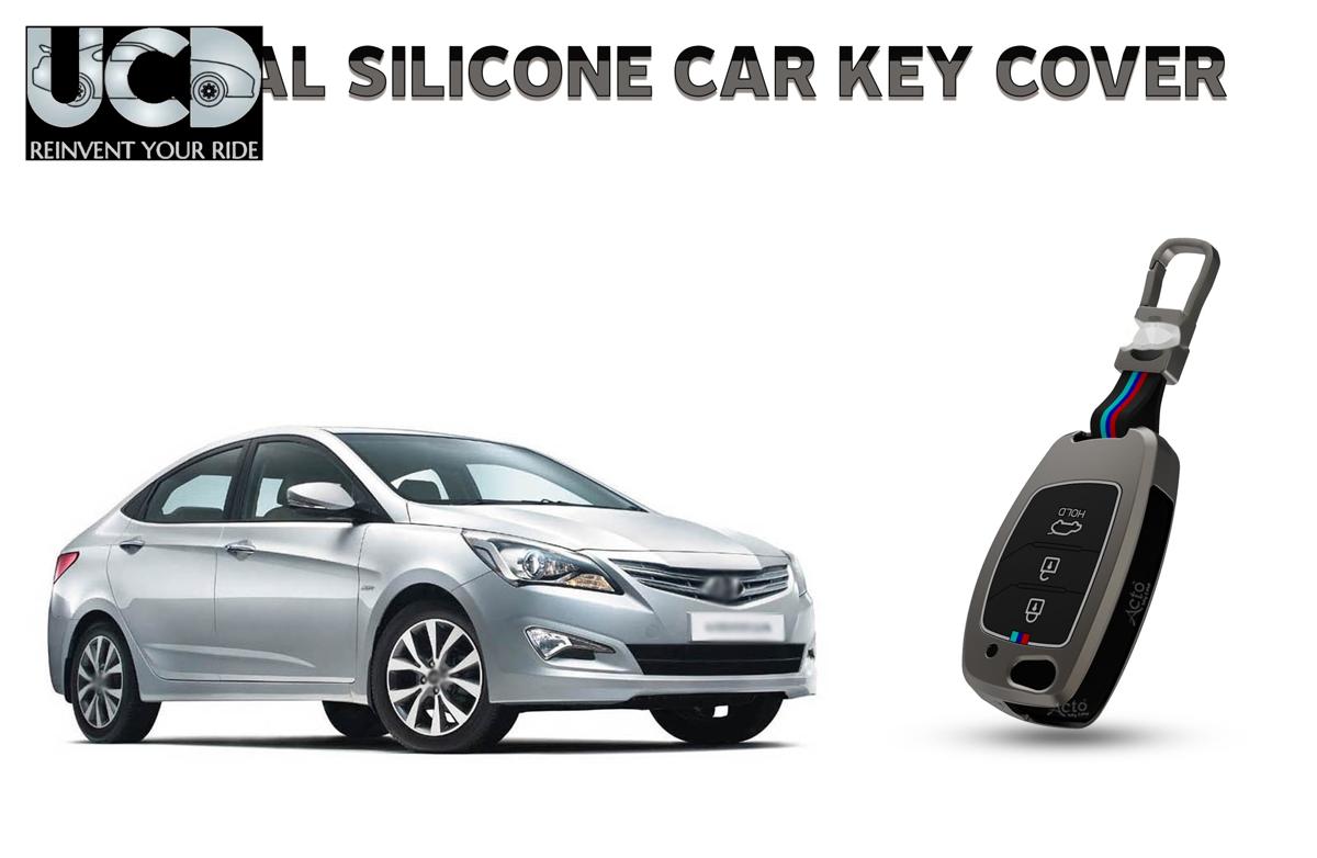 Car Key Cover Metal Silicone Compatible with Hyundai Verna