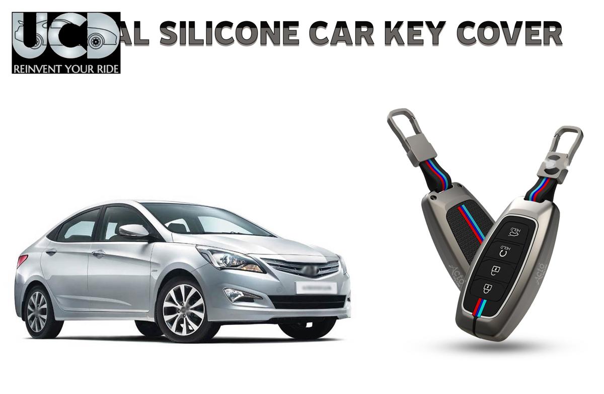 Car Key Cover Metal Silicone Compatible with Hyundai Verna 2020