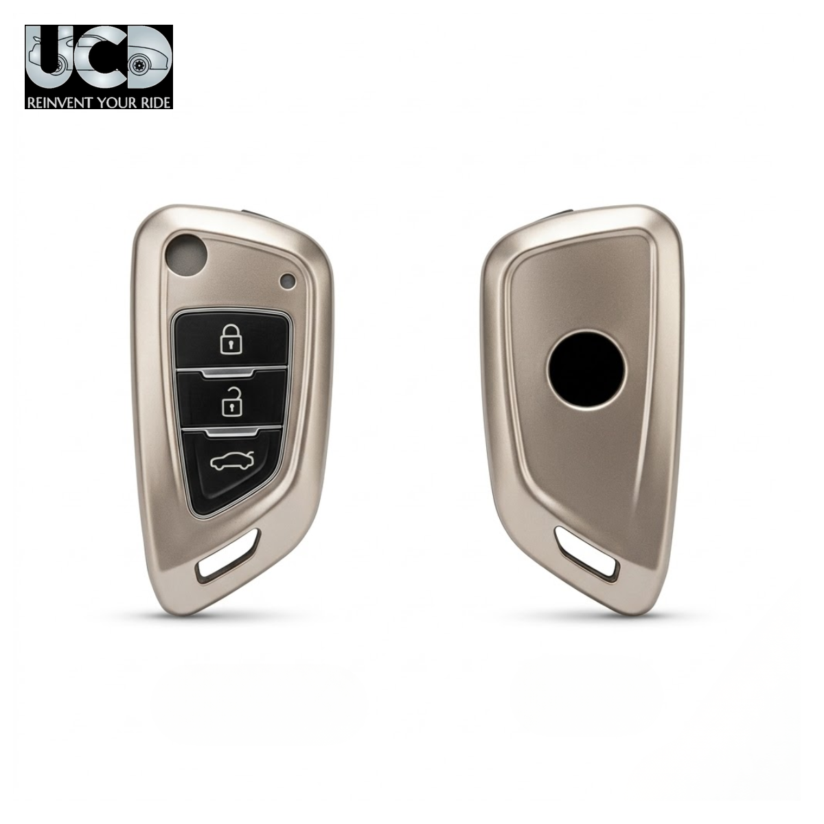 Chromium Gun Series Car Key Cover Compatible with Xhorse Duplicate Key 3 Button Flip Key | Premium Chrome Finish Hard Case | 360° Protection | Scratch Resistant | Keychain Included (Pack of 1)