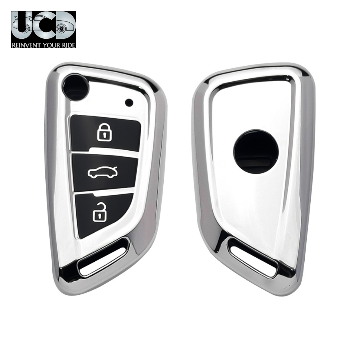 Car Key Cover Chromium Series Compatible with Xhorse DF Model Universal Remote Flip Key (3 Button) | Premium Chrome Finish Hard Case | 360° Protection | Scratch Resistant Key Cover with Keychain | Pack of 1