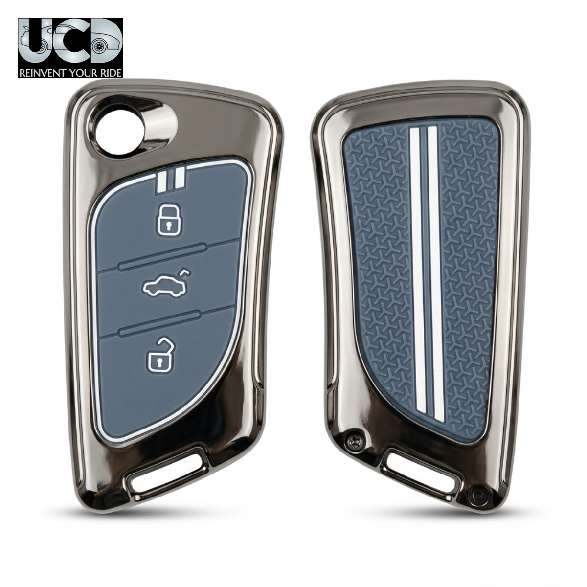 Metal Sapphire Key Cover & Key Chain Compatible with Xhorse Duplicate Smart Key | Premium Zinc Alloy Case | Glow-in-the-Dark Buttons | 360° Full Protection | Pack of 1