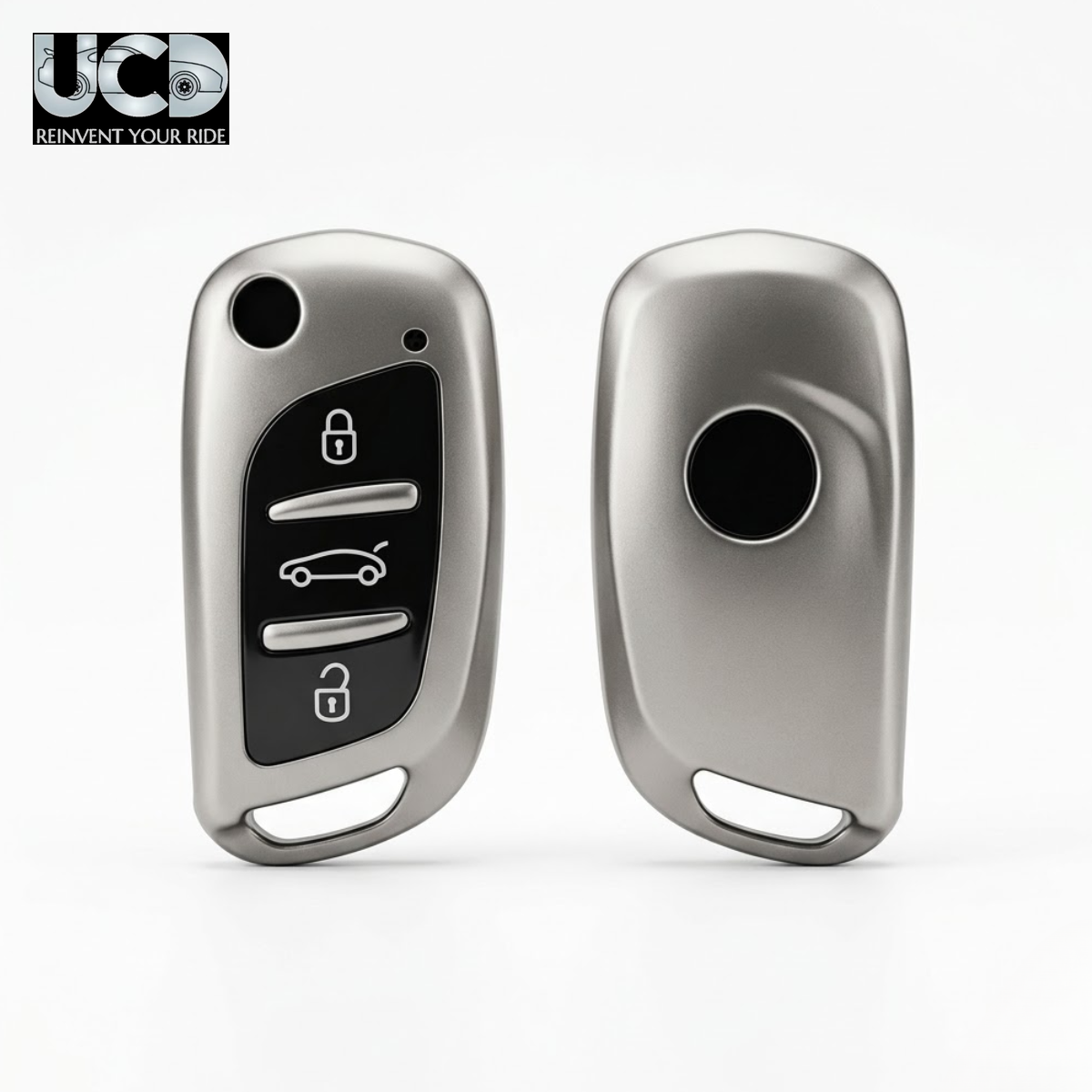 Chromium Gun Series Car Key Cover Compatible with Xhorse Duplicate Key 3 Button Flip Key | Premium Chrome Finish Hard Case | 360° Protection | Scratch Resistant | Keychain Included (Pack of 1)