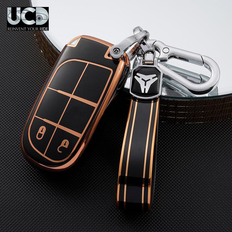 TPU Gold Series Car Key Cover With TPU Gold Key Chain For Jeep Compass