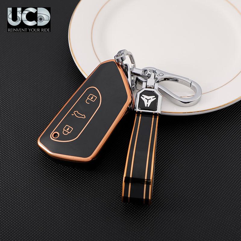 TPU Gold Series Car Key Cover With TPU Gold Key Chain For Skoda Octavia