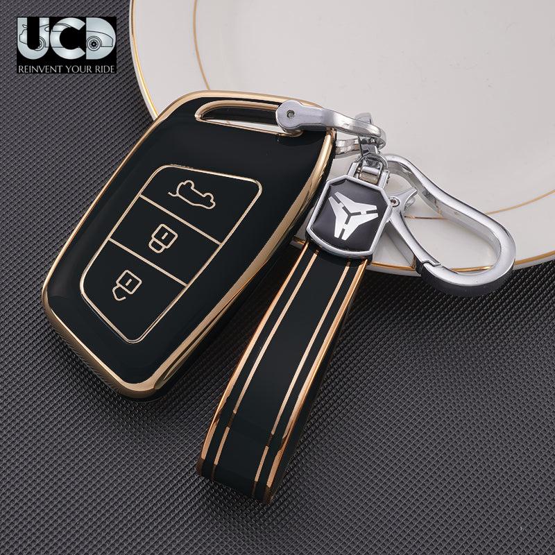 TPU Gold Series Car Key Cover With TPU Gold Key Chain For MG ZS