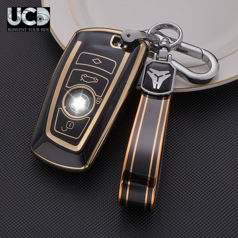 TPU Gold Series Car Key Cover With TPU Gold Key Chain For BMW 4 Series