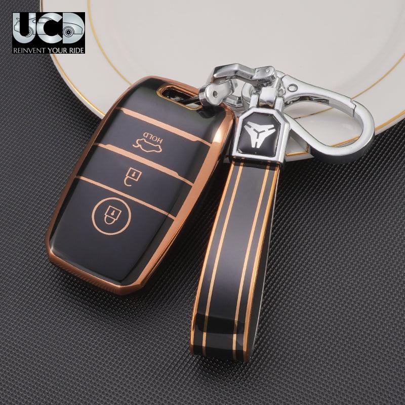 TPU Gold Series Car Key Cover With TPU Gold Key Chain For Kia Seltos