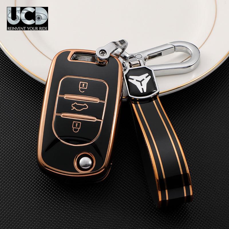TPU Gold Series Car Key Cover With TPU Gold Key Chain For MG Astor