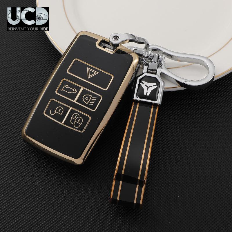 TPU Gold Series Car Key Cover With TPU Gold Key Chain For Land Rover Sports