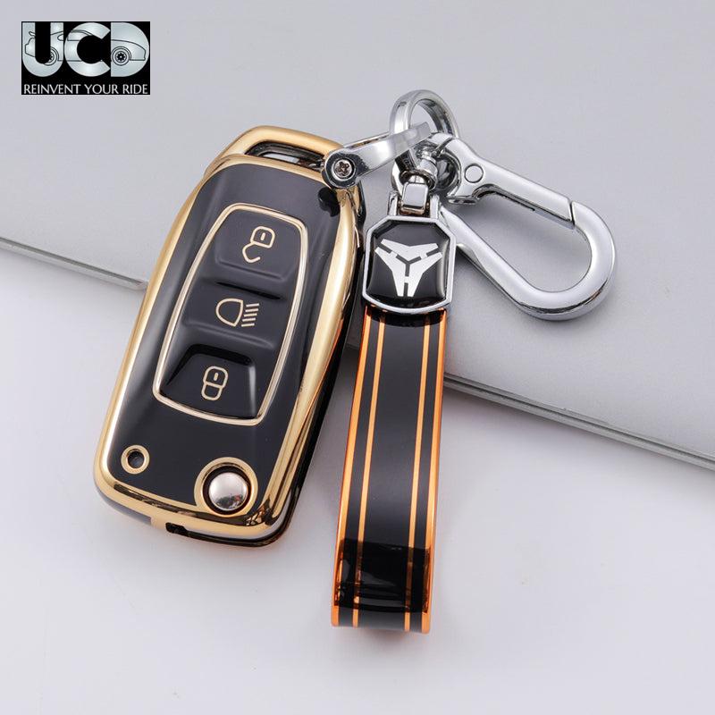TPU Gold Series Car Key Cover With TPU Gold Key Chain For TATA Zest
