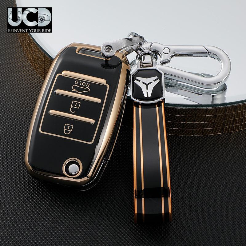 TPU Gold Series Car Key Cover With TPU Gold Key Chain For Kia Seltos