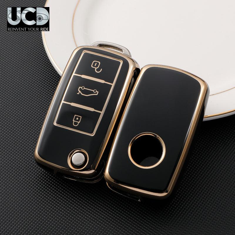 TPU Gold Series Car Key Cover For Skoda Laura