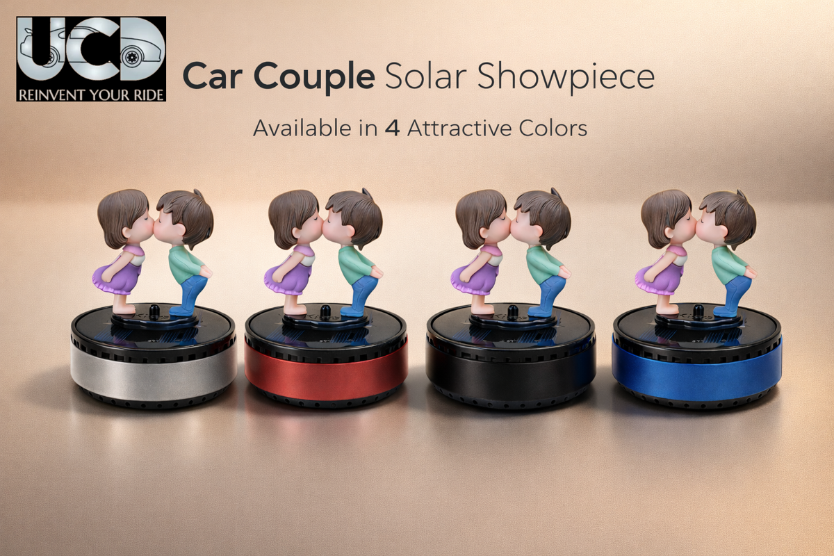 Solar Powered Rotating KS01 Couple Showpiece with Aroma Diffuser Bottle – Romantic Dashboard & Home Decor