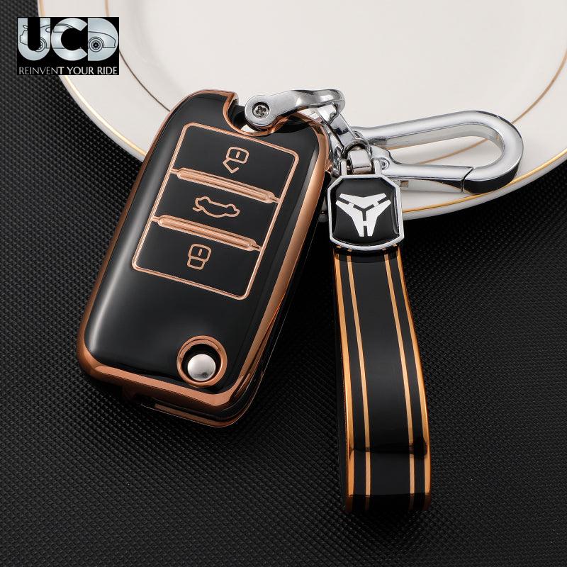 TPU Gold Series Car Key Cover With TPU Gold Key Chain For MG ZS EV