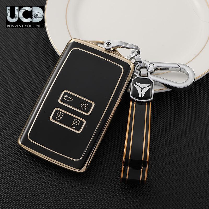 TPU Gold Series Car Key Cover With TPU Gold Key Chain For Renault Kiger