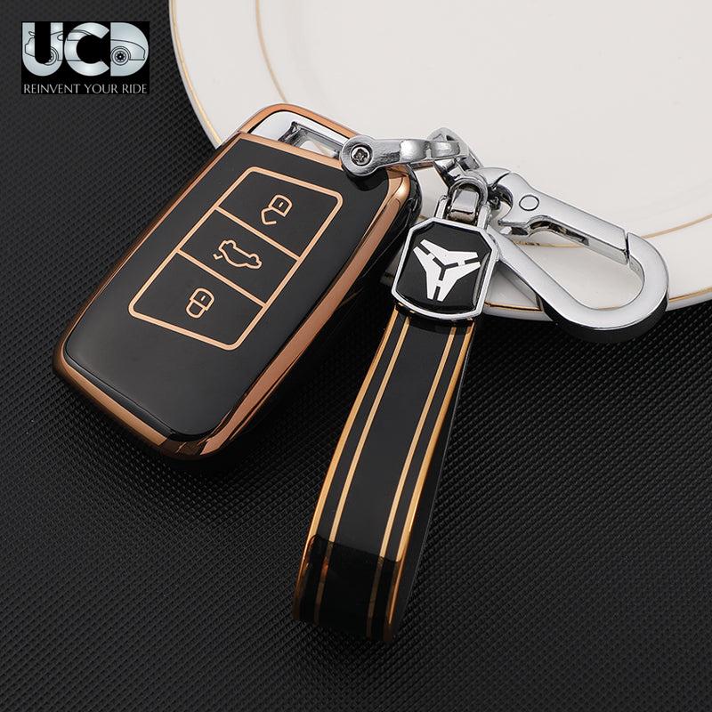 TPU Gold Series Car Key Cover With TPU Gold Key Chain For Skoda Octavia