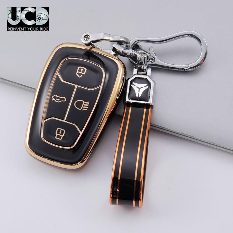 TPU Gold Series Car Key Cover With TPU Gold Key Chain For TATA Altroz