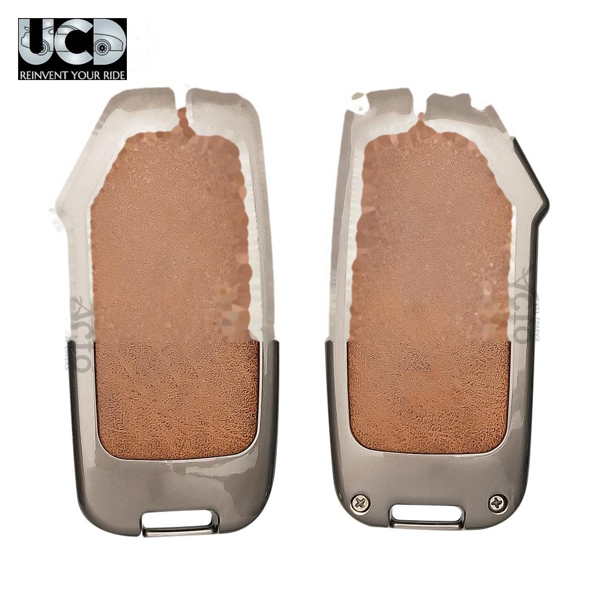 Metal Leather Car Key Cover with Key Chain Compatible with Kia Sonet 2020 & Seltos 2020+ 4 Button Smart Key | Premium Zinc Alloy & Leather Finish | 360° Protection | Scratch Resistant | Pack of 1